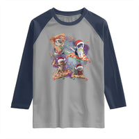 Funny Christmas Cat Raglan Shirt Santa Cat Riding Pizza Galaxy Outer Space