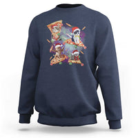 Funny Christmas Cat Sweatshirt Santa Cat Riding Pizza Galaxy Outer Space - Wonder Print Shop