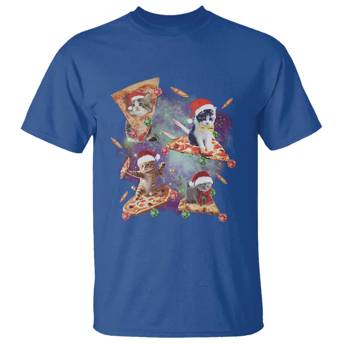Funny Christmas Cat T Shirt Santa Cat Riding Pizza Galaxy Outer Space - Wonder Print Shop