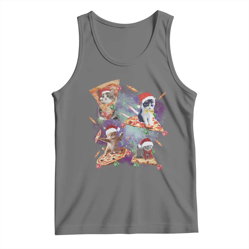 Funny Christmas Cat Tank Top Santa Cat Riding Pizza Galaxy Outer Space