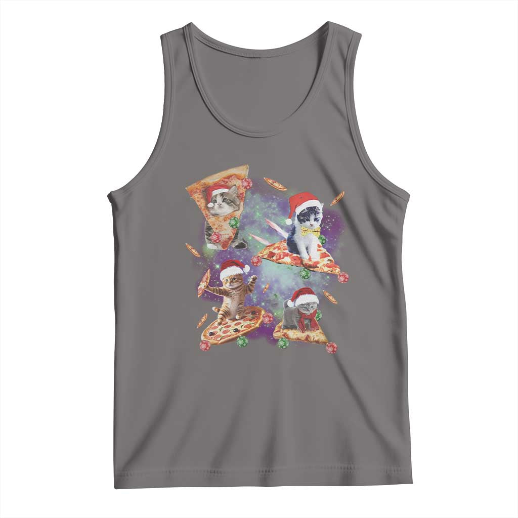Funny Christmas Cat Tank Top Santa Cat Riding Pizza Galaxy Outer Space