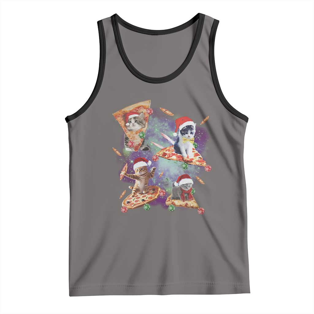 Funny Christmas Cat Tank Top Santa Cat Riding Pizza Galaxy Outer Space
