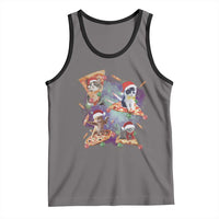 Funny Christmas Cat Tank Top Santa Cat Riding Pizza Galaxy Outer Space