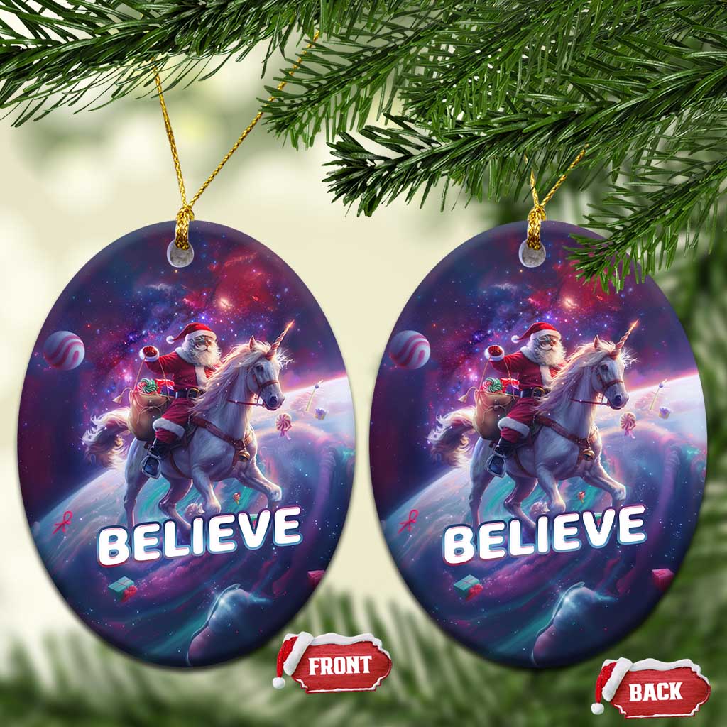 Funny Christmas Cat Christmas Ornament Santa Cat Riding Unicorn Galaxy Outer Space - Wonder Print Shop