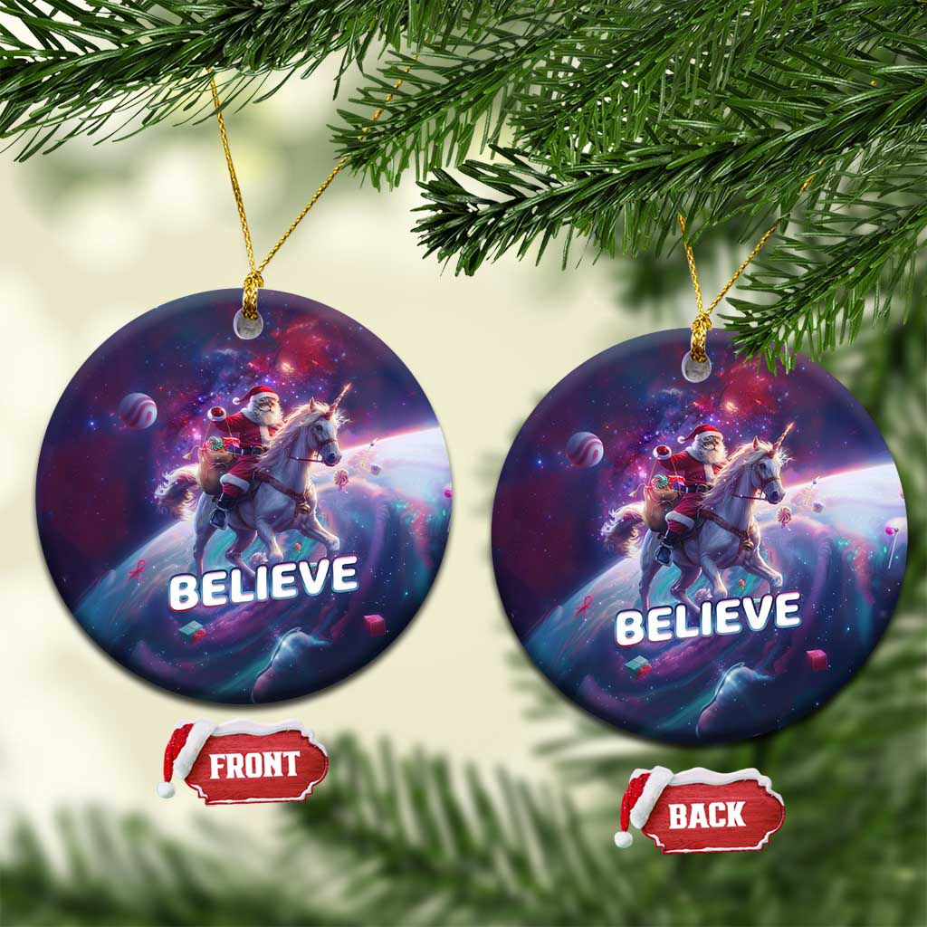 Funny Christmas Cat Christmas Ornament Santa Cat Riding Unicorn Galaxy Outer Space - Wonder Print Shop