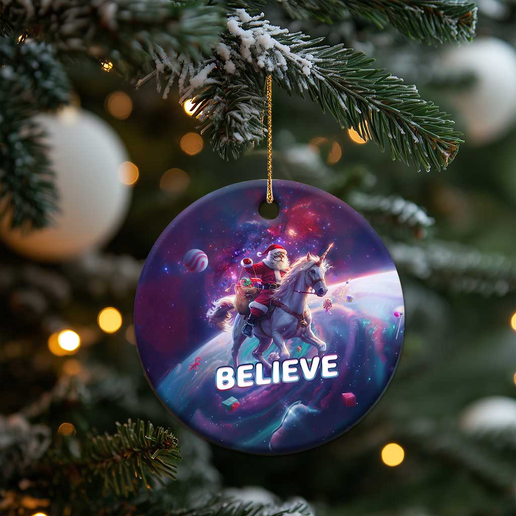 Funny Christmas Cat Christmas Ornament Santa Cat Riding Unicorn Galaxy Outer Space - Wonder Print Shop