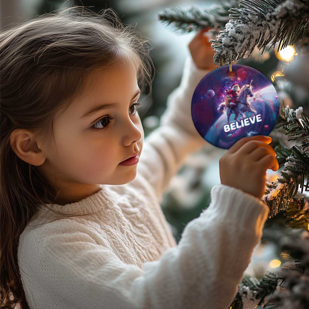 Funny Christmas Cat Christmas Ornament Santa Cat Riding Unicorn Galaxy Outer Space - Wonder Print Shop