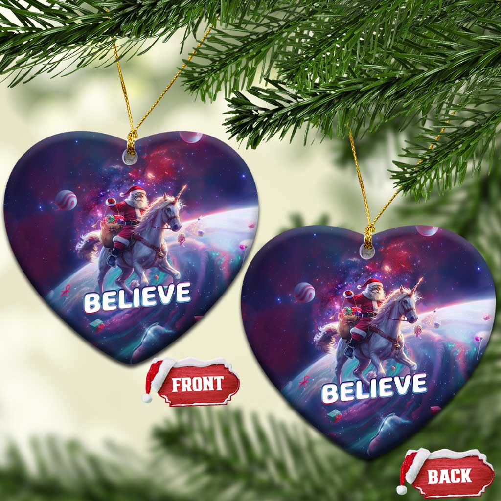 Funny Christmas Cat Christmas Ornament Santa Cat Riding Unicorn Galaxy Outer Space - Wonder Print Shop