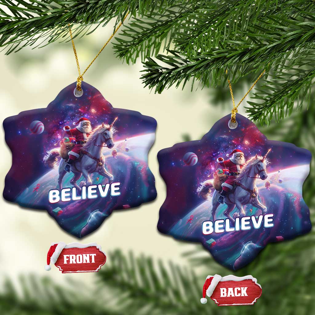 Funny Christmas Cat Christmas Ornament Santa Cat Riding Unicorn Galaxy Outer Space - Wonder Print Shop