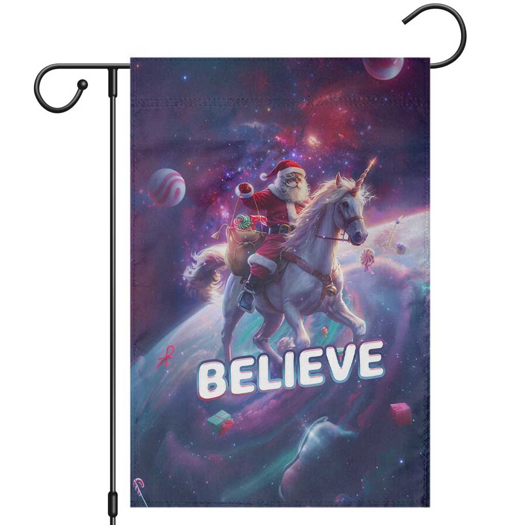 Funny Christmas Cat Garden Flag Santa Cat Riding Unicorn Galaxy Outer Space - Wonder Print Shop