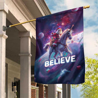 Funny Christmas Cat Garden Flag Santa Cat Riding Unicorn Galaxy Outer Space - Wonder Print Shop