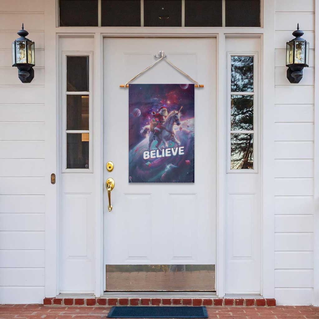 Funny Christmas Cat Garden Flag Santa Cat Riding Unicorn Galaxy Outer Space - Wonder Print Shop