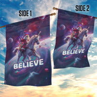 Funny Christmas Cat Garden Flag Santa Cat Riding Unicorn Galaxy Outer Space - Wonder Print Shop