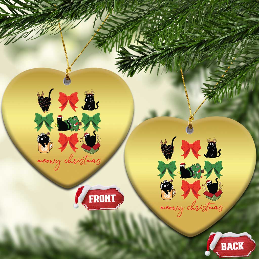 Funny Xmas Black Cat Christmas Ornament Meowy Christmas Cute Cats Coquette Bow - Wonder Print Shop