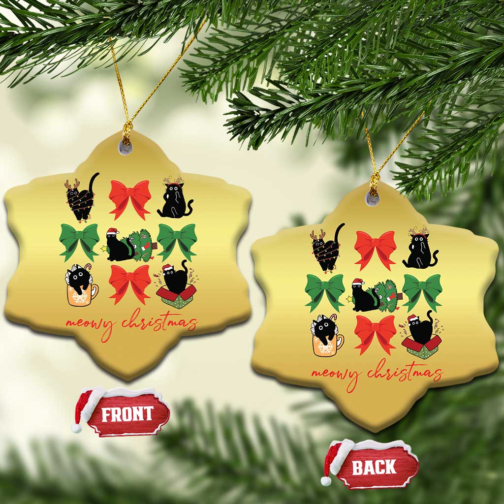 Funny Xmas Black Cat Christmas Ornament Meowy Christmas Cute Cats Coquette Bow - Wonder Print Shop