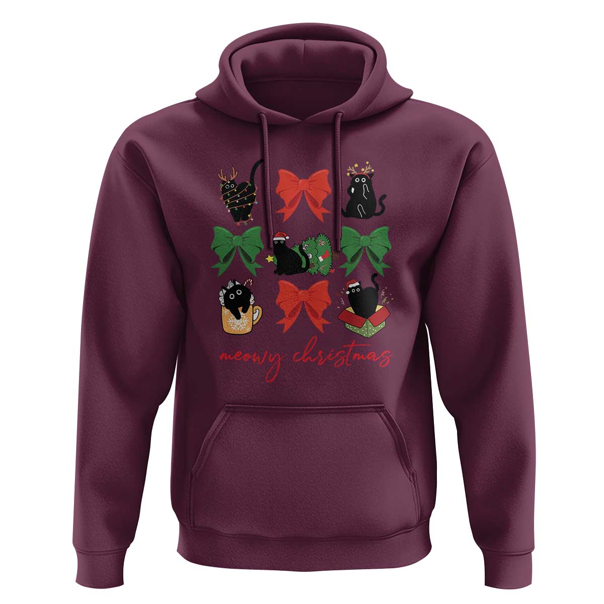 Funny Christmas Black Cat Hoodie Meowy Christmas Cute Cats Coquette Bow