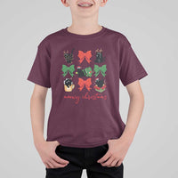 Funny Christmas Black Cat T Shirt For Kid Meowy Christmas Cute Cats Coquette Bow - Wonder Print Shop