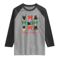 Funny Christmas Black Cat Raglan Shirt Meowy Christmas Cute Cats Coquette Bow