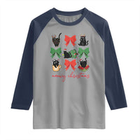 Funny Christmas Black Cat Raglan Shirt Meowy Christmas Cute Cats Coquette Bow