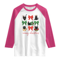 Funny Christmas Black Cat Raglan Shirt Meowy Christmas Cute Cats Coquette Bow