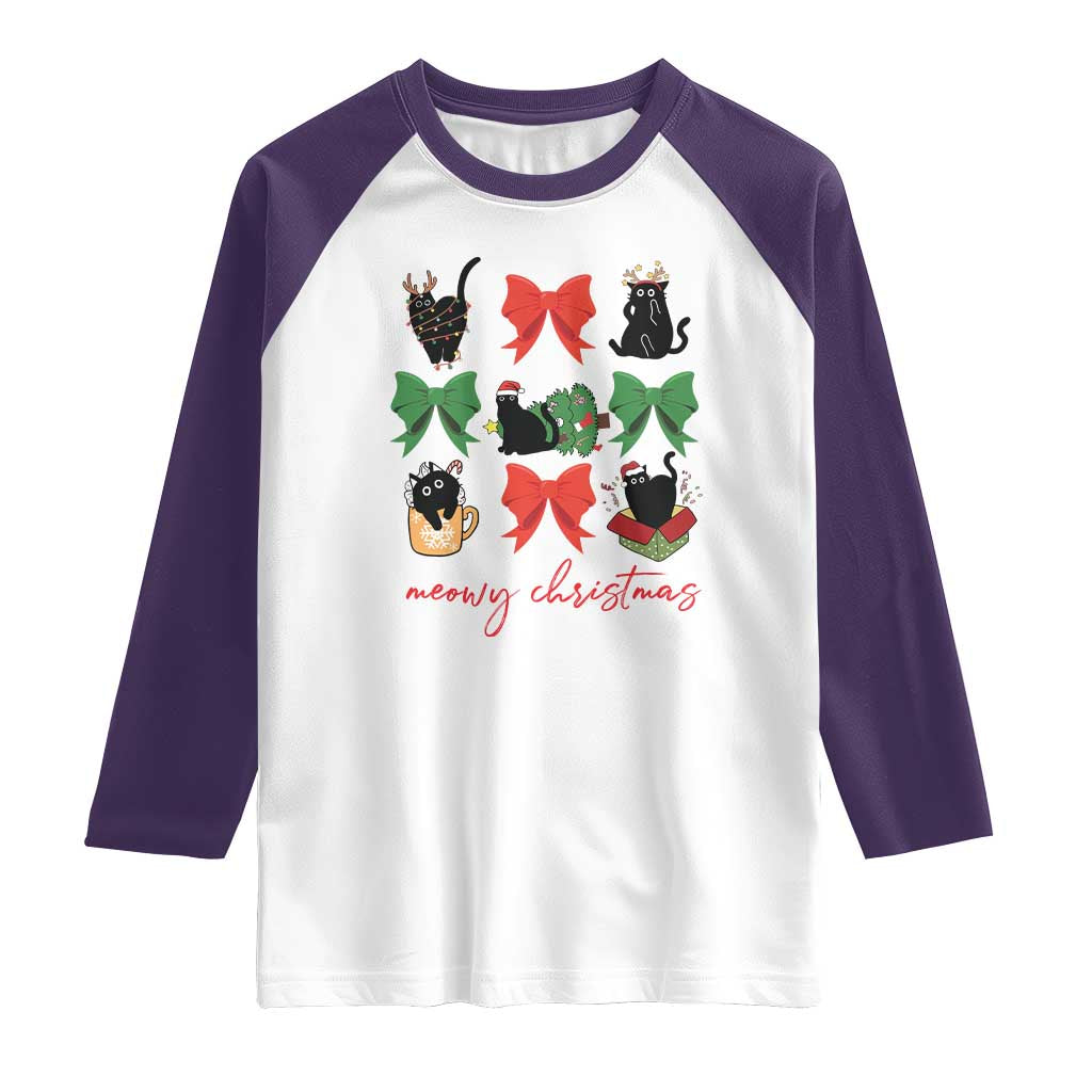 Funny Christmas Black Cat Raglan Shirt Meowy Christmas Cute Cats Coquette Bow
