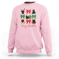 Funny Christmas Black Cat Sweatshirt Meowy Christmas Cute Cats Coquette Bow - Wonder Print Shop
