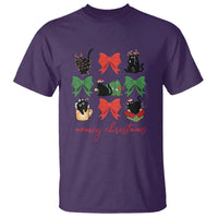 Funny Christmas Black Cat T Shirt Meowy Christmas Cute Cats Coquette Bow - Wonder Print Shop