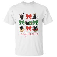 Funny Christmas Black Cat T Shirt Meowy Christmas Cute Cats Coquette Bow - Wonder Print Shop