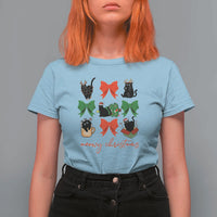 Funny Christmas Black Cat T Shirt For Women Meowy Christmas Cute Cats Coquette Bow - Wonder Print Shop