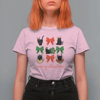 Funny Christmas Black Cat T Shirt For Women Meowy Christmas Cute Cats Coquette Bow - Wonder Print Shop