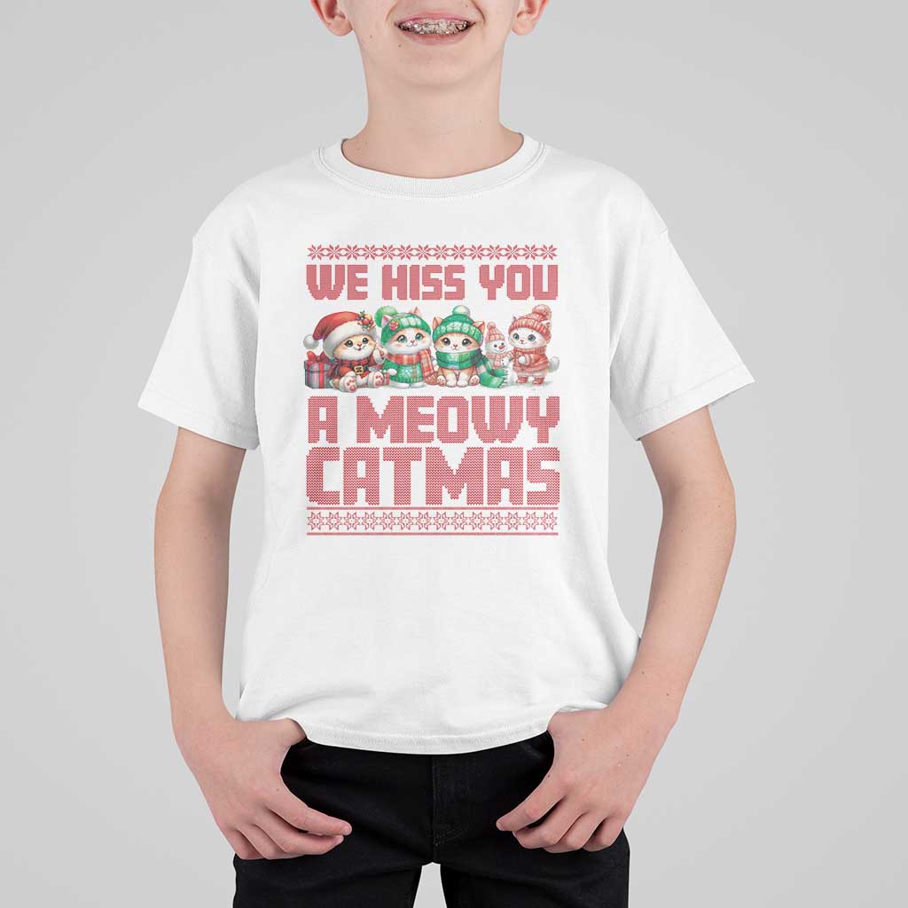 Christmas Cat T Shirt For Kid We Hiss You A Meowy Catmas - Wonder Print Shop
