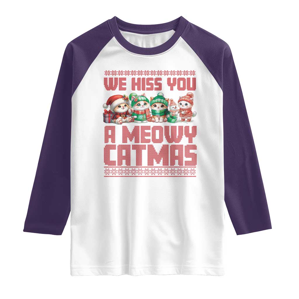 Christmas Cat Raglan Shirt We Hiss You A Meowy Catmas