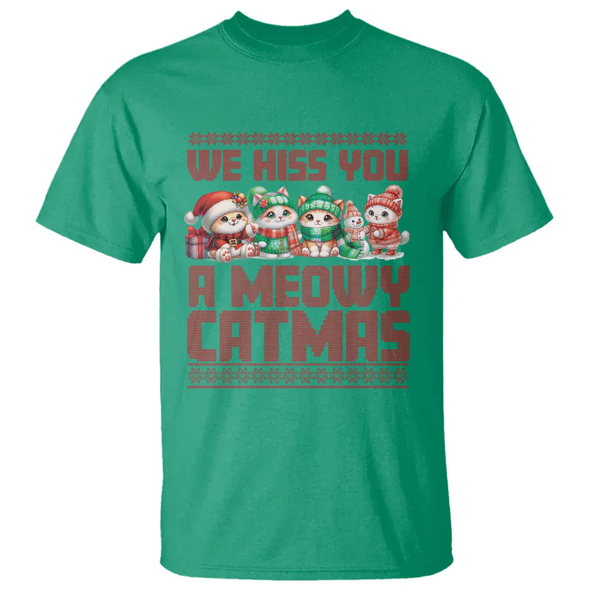 Christmas Cat T Shirt We Hiss You A Meowy Catmas - Wonder Print Shop