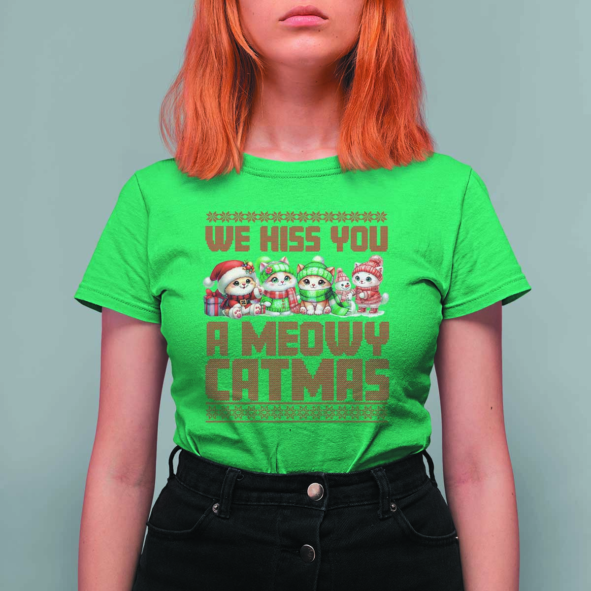 Christmas Cat T Shirt For Women We Hiss You A Meowy Catmas - Wonder Print Shop
