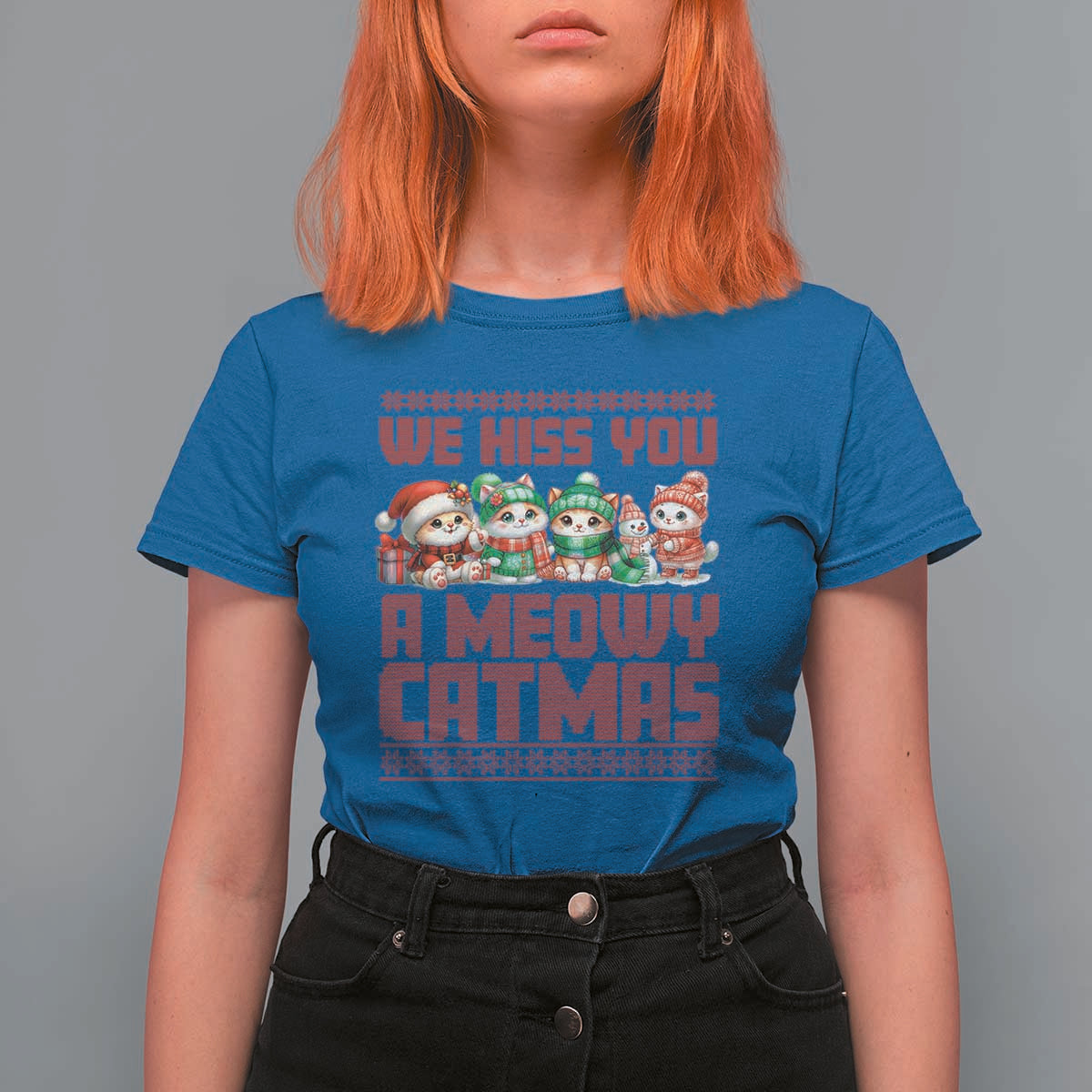 Christmas Cat T Shirt For Women We Hiss You A Meowy Catmas - Wonder Print Shop
