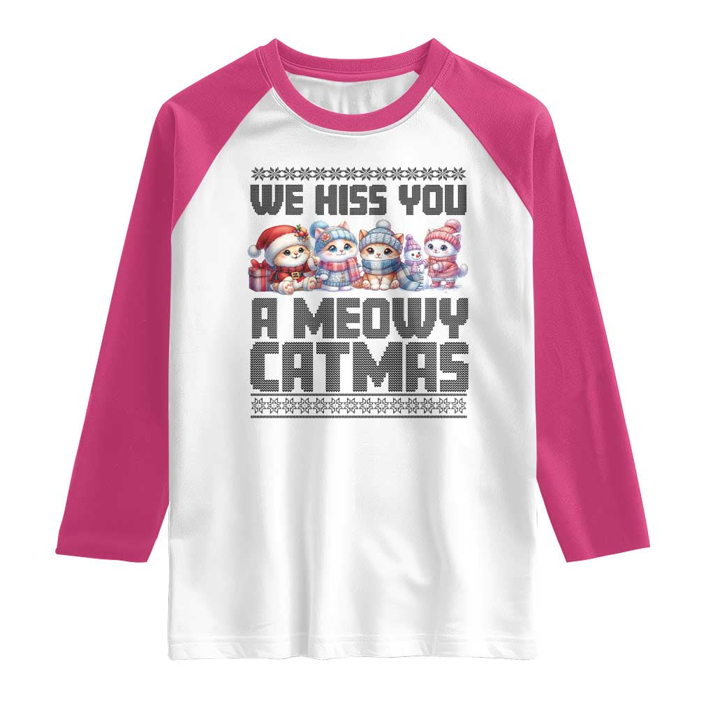 Christmas Cute Cat Raglan Shirt We Hiss You A Meowy Catmas