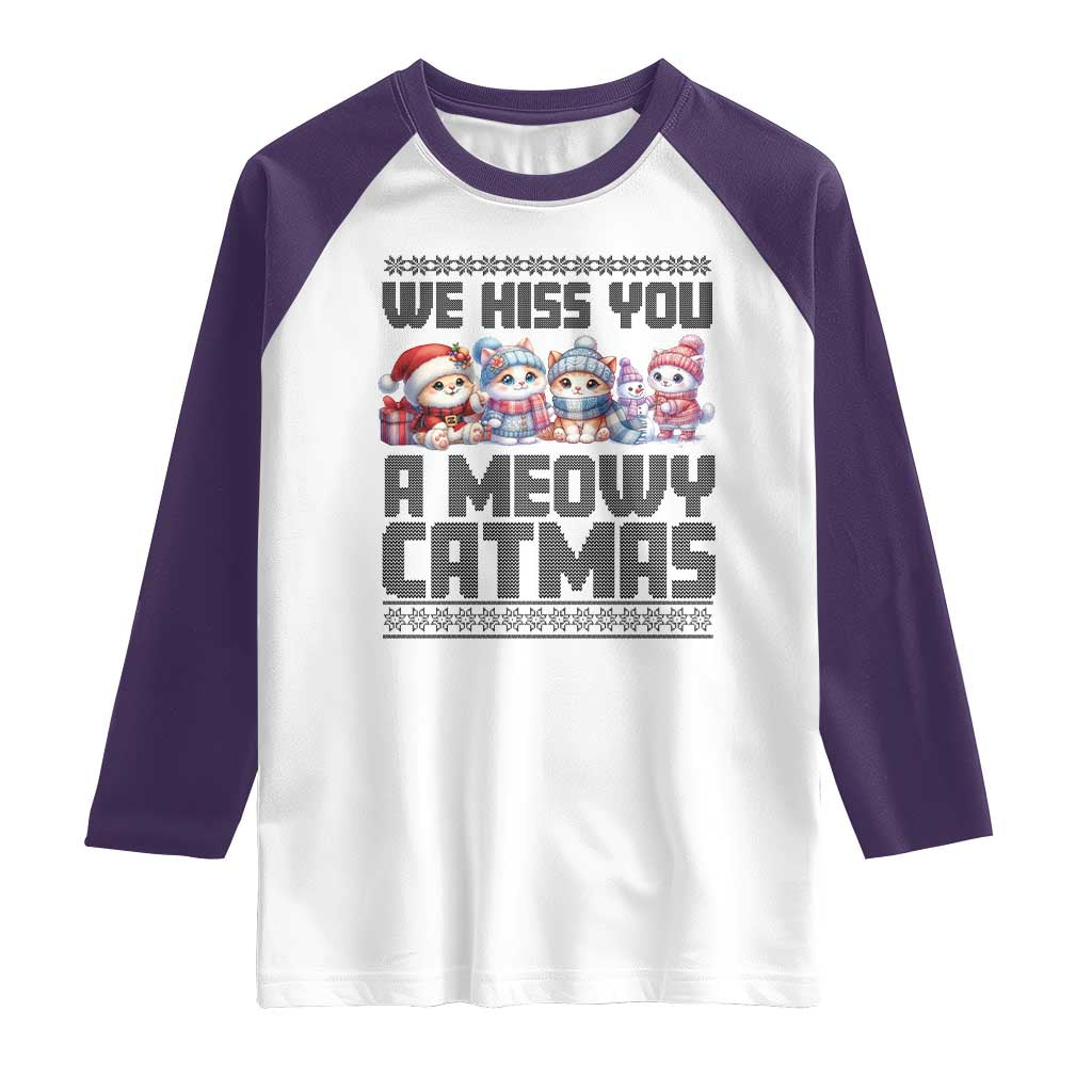 Christmas Cute Cat Raglan Shirt We Hiss You A Meowy Catmas