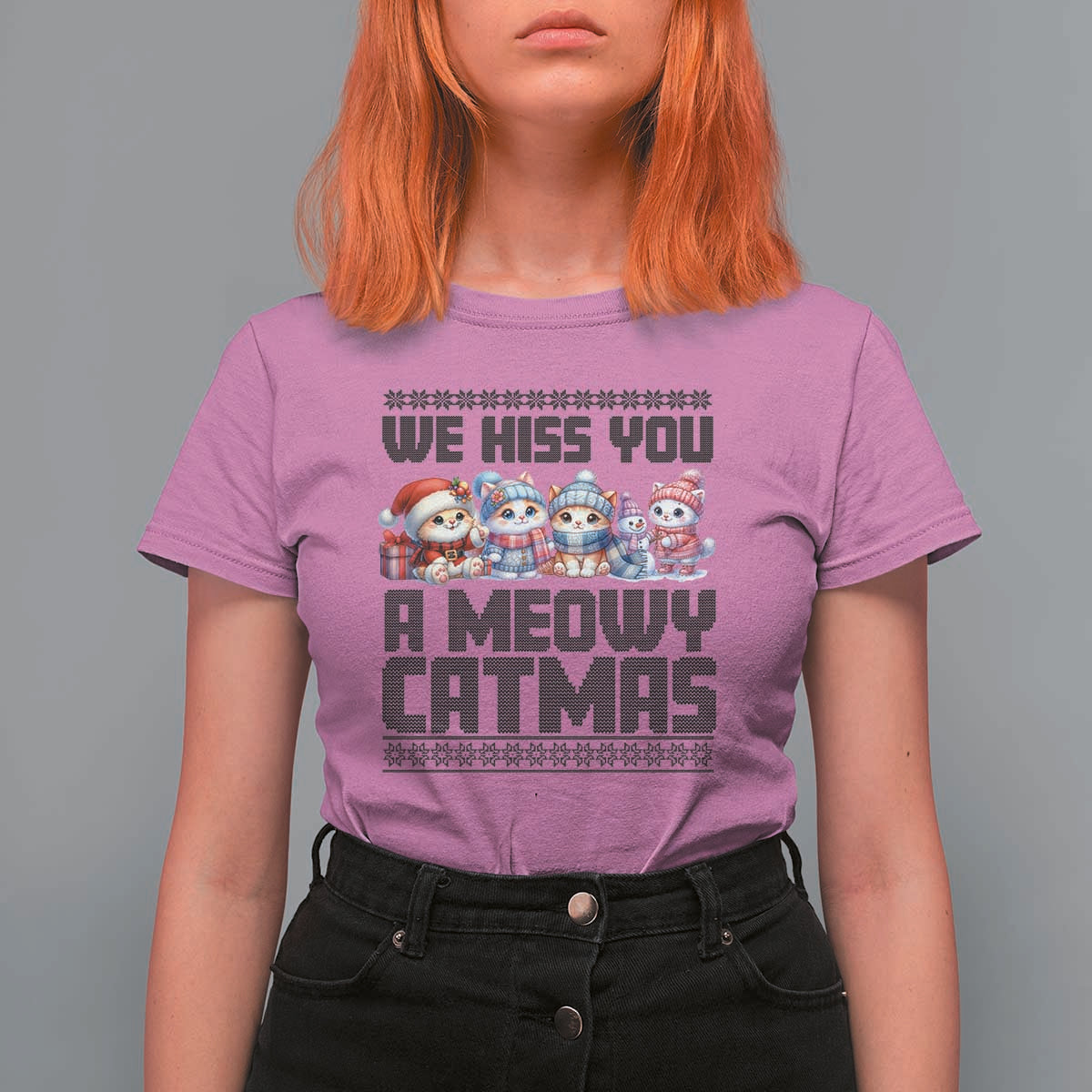 Christmas Cute Cat T Shirt For Women We Hiss You A Meowy Catmas - Wonder Print Shop