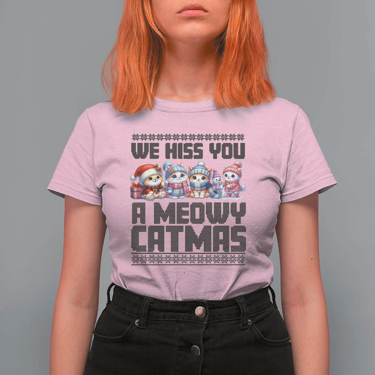 Christmas Cute Cat T Shirt For Women We Hiss You A Meowy Catmas - Wonder Print Shop