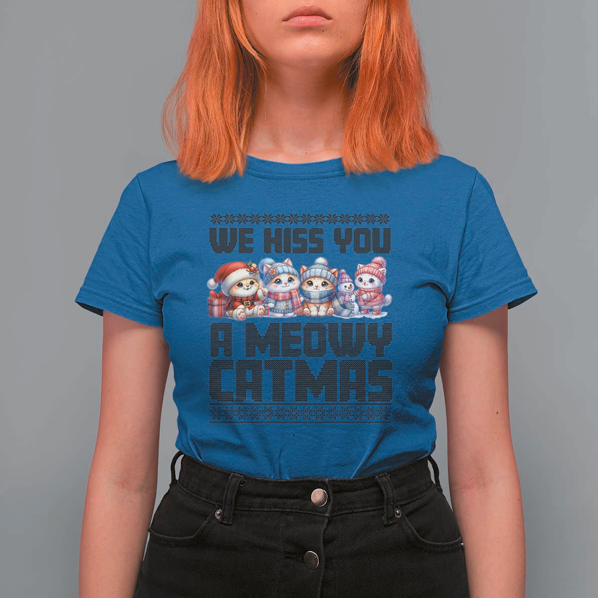 Christmas Cute Cat T Shirt For Women We Hiss You A Meowy Catmas - Wonder Print Shop