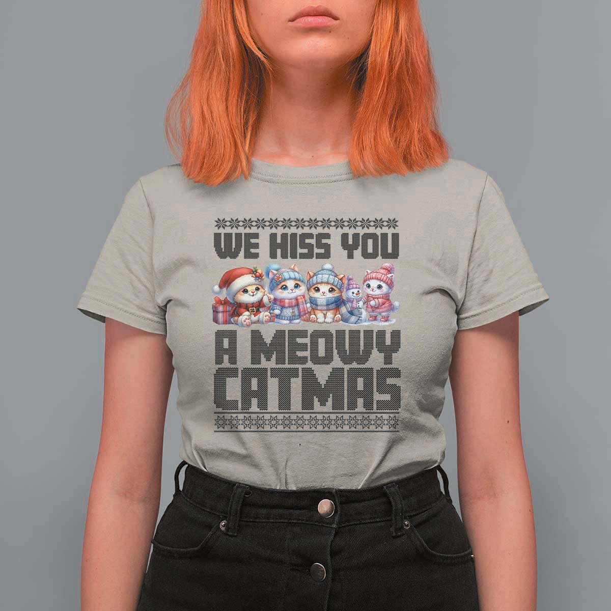 Christmas Cute Cat T Shirt For Women We Hiss You A Meowy Catmas - Wonder Print Shop