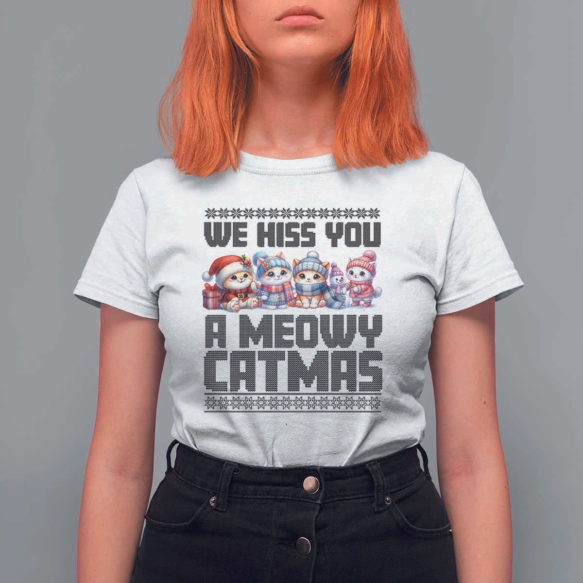 Christmas Cute Cat T Shirt For Women We Hiss You A Meowy Catmas - Wonder Print Shop