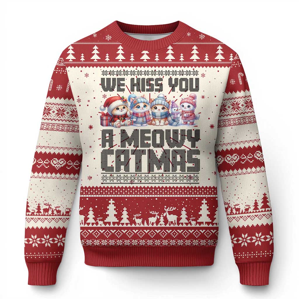 Xmas Cute Cat Ugly Christmas Sweater We Hiss You A Meowy Catmas - Wonder Print Shop