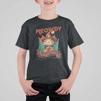 Christmas Cowboy Cat T Shirt For Kid Meowdy Christmas And Happy Mew Year - Wonder Print Shop