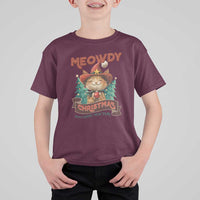 Christmas Cowboy Cat T Shirt For Kid Meowdy Christmas And Happy Mew Year - Wonder Print Shop