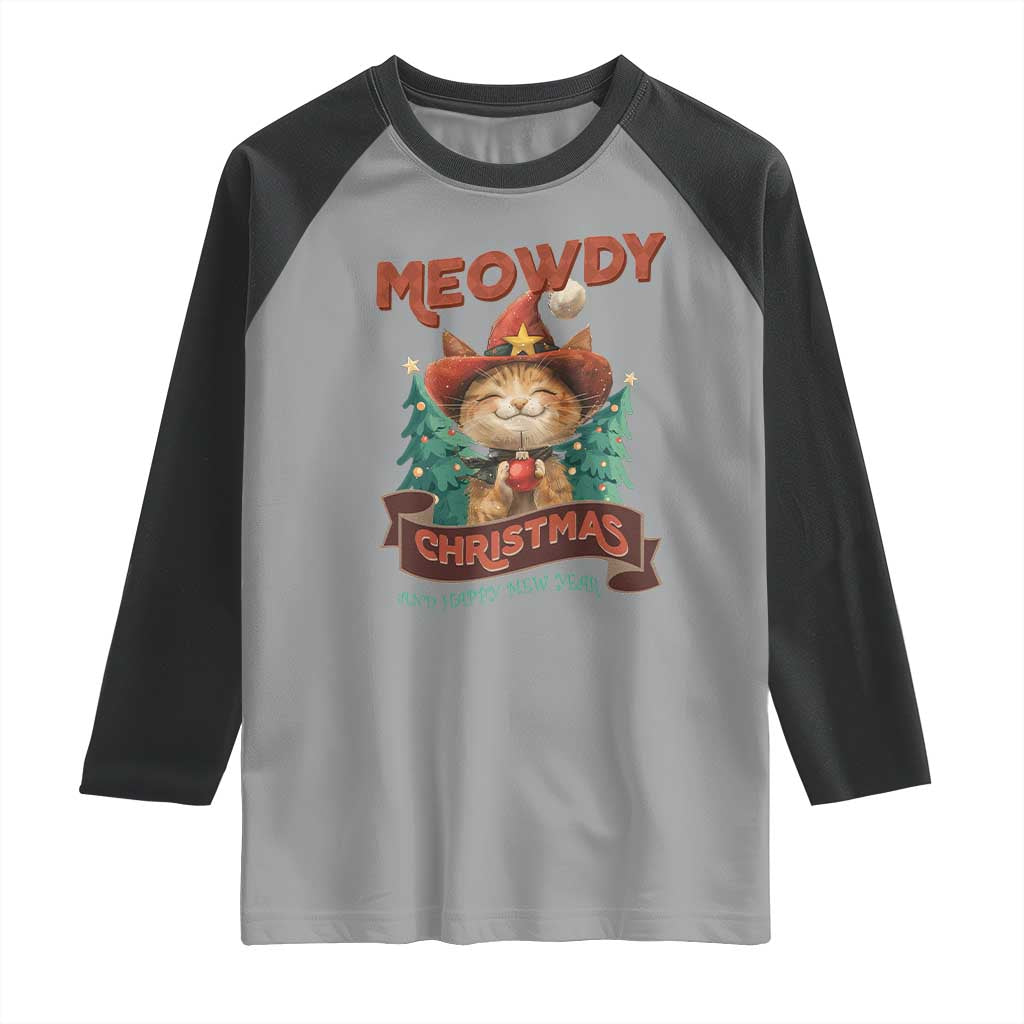 Christmas Cowboy Cat Raglan Shirt Meowdy Christmas And Happy Mew Year