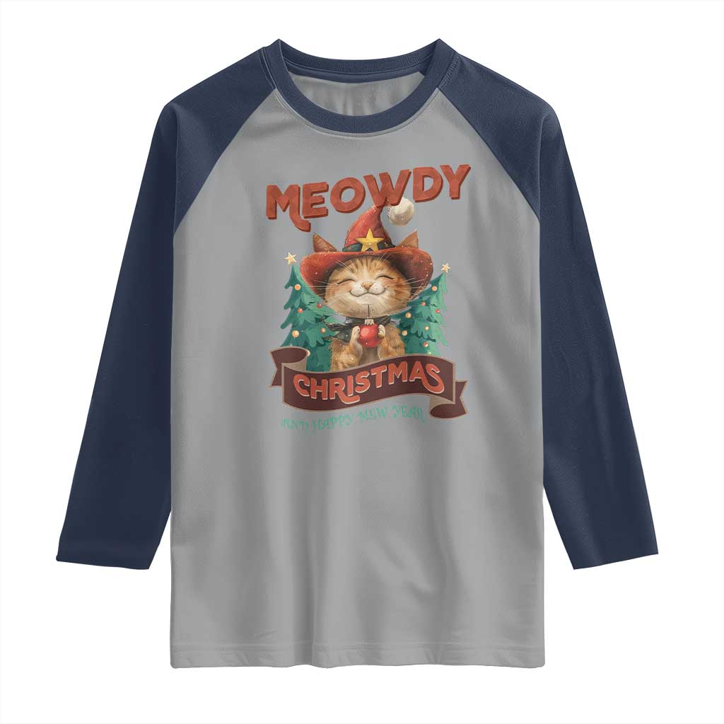 Christmas Cowboy Cat Raglan Shirt Meowdy Christmas And Happy Mew Year