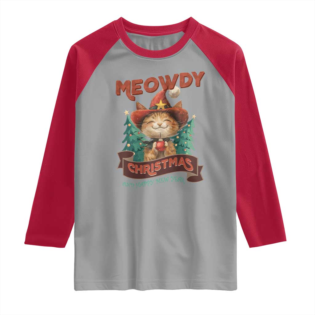 Christmas Cowboy Cat Raglan Shirt Meowdy Christmas And Happy Mew Year