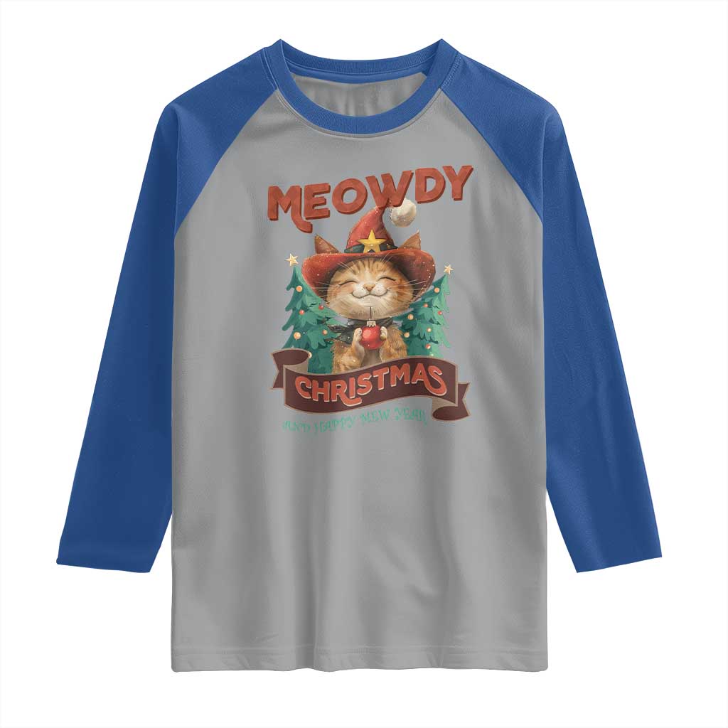 Christmas Cowboy Cat Raglan Shirt Meowdy Christmas And Happy Mew Year