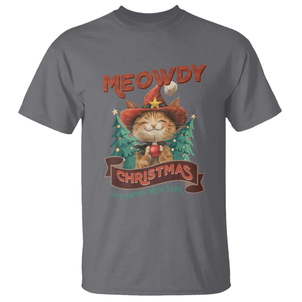 Christmas Cowboy Cat T Shirt Meowdy Christmas And Happy Mew Year - Wonder Print Shop
